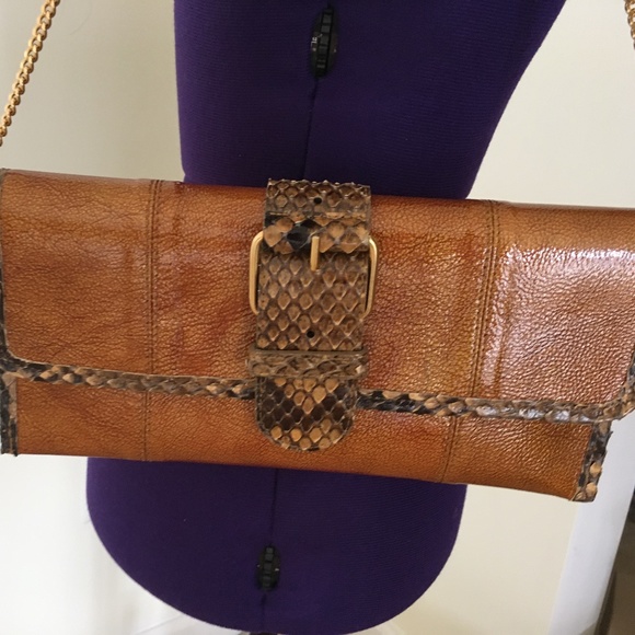 Carlos Falchi Leather and Python Exotic Clutch NWT - Picture 9 of 10
